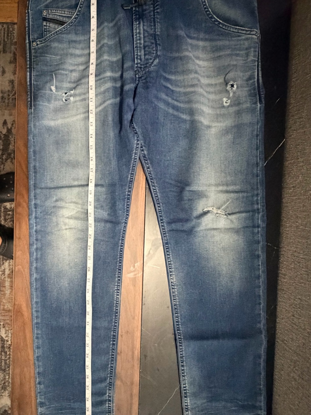 Diesel “Jogg Jeans Krooley” Slim Fit Distressed Blue Jeans